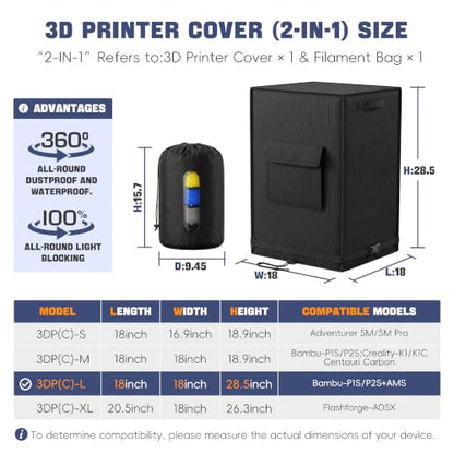 3D Printer Dust Cover for Bamb P1S+AMS 3D Printer. - color: for P1S/P2S+AMS