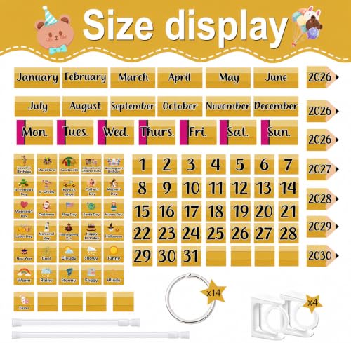 96 Cards Classroom Bulletin Board Decorations Set for Teachers,Flip Calendar with Holder for Classroom,Adjustable Calendar,Preschool Elementary Home Decor Supplies（Pencil） - style: Pencils