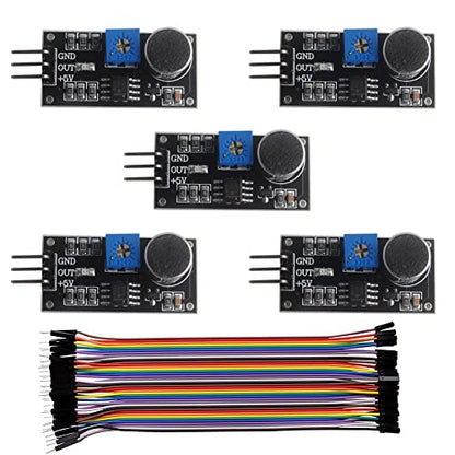 LM393 Sound Sensor Module - High Sensitivity Microphone Sound Detection Sensor with 3.3-5V Digital Onboard Potentiometer Led Indicator for Ar-duino (Pack of 5)