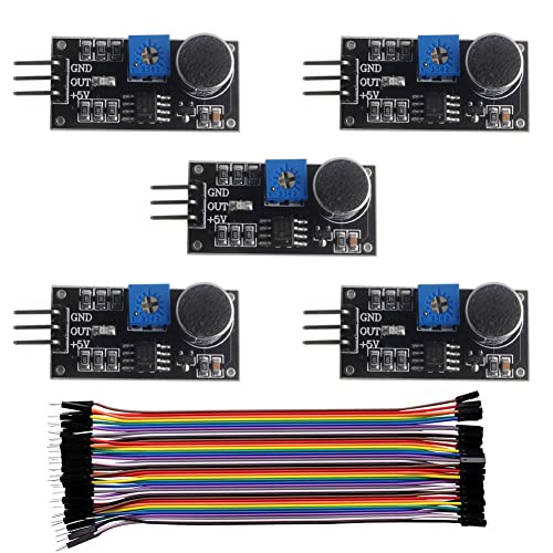 LM393 Sound Sensor Module - High Sensitivity Microphone Sound Detection Sensor with 3.3-5V Digital Onboard Potentiometer Led Indicator for Ar-duino (Pack of 5)
