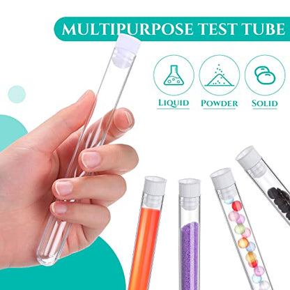 Hoteam 100 Pcs Test Tubes with Caps, 25ml 150 x 16 mm Clear White Lid - color: White Lid