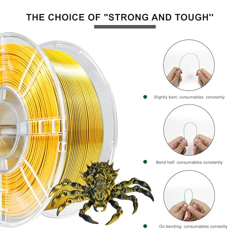 iBOSS PLA+ 3D Printer Filament, PLA Plus Filament 1.75mm Silk Black Gold Shiny Silk Dual Color Filament, 3D Printing Filament 1KG/2.2lb Dimensional Accuracy +/- 0.02mm Fit Most FDM Printers - color: B_ Dual Silk Black Gold
