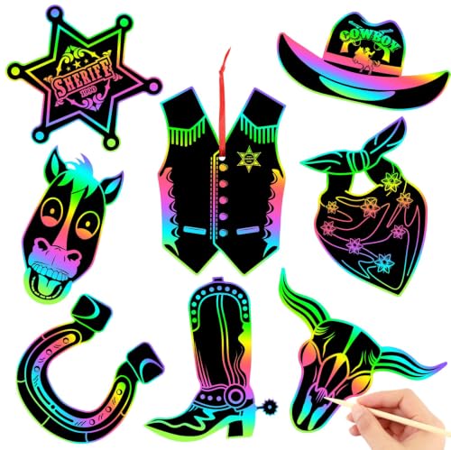 JULMELON 36 Pcs Western Cowboy Scratch Cards for Kids Rodeo Party Favors - style: Western