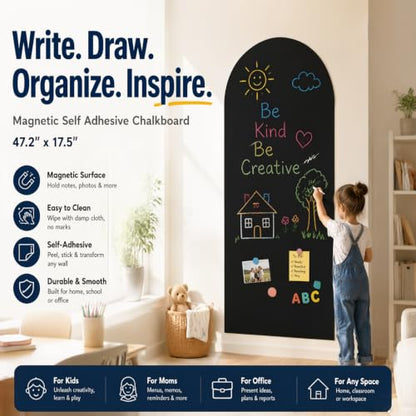 Magnetic Wall Sticker Chalkboard Contact Paper Arch 47.2" x 17.5" Self Adhesive Magnet Chalk Board Wallpaper Peel and Stick Wall Decal for Home Playroom Classroom Alternative Blackboard Paint - color: Blackboard