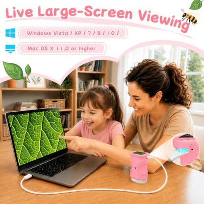 SEEKID Microscope for Kids 200-1000X, STEM Toy Science Kit for Kid(Pink) - color: Pink