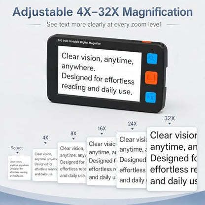 5.0" Portable Video Magnifier, 4X-32X Zoom for Low Vision Seniors - color: 5.0 Inch Black
