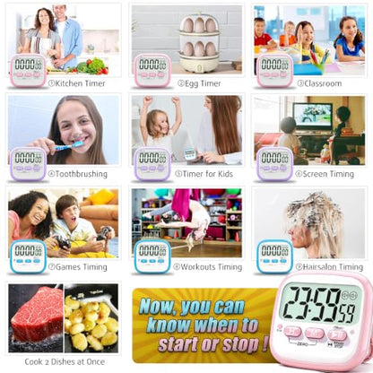 Antonki 2 Pack Classroom Timers for Kids Teachers, Magnetic Countdown Digital Kitchen Timer for Cooking, Study, Exercise, Games, Time Mangement - Loud/Silent Mode - Battery Included - color: Pink & Purple