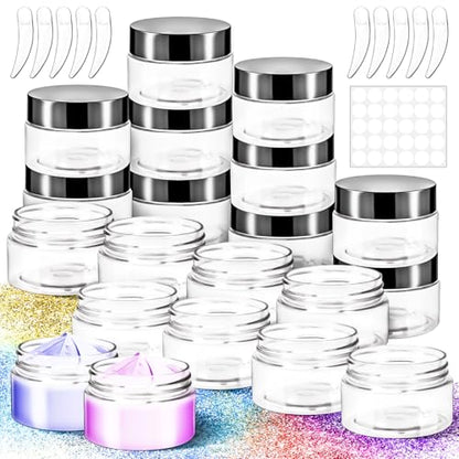 16 Pack 2oz Plastic Jars Containers, 60ml Travel Size Container Jars with Lids, 60g Small Travel Cosmetic Container Jar for Toiletries Cream Makeup Cosmetic Sample Slime Lip Salves Balm Lotion - color: Black, size: 2oz