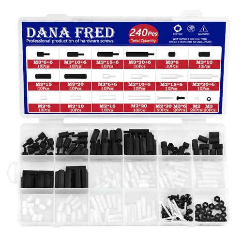 M2 M3 Male-Female Nylon Hex Standoff Plastic Thread Motherboard Spacer Prototyping Accessories for PCB, Quadcopter Drone, Computer & Circuit Board Assortment Kit Black White 300Pcs