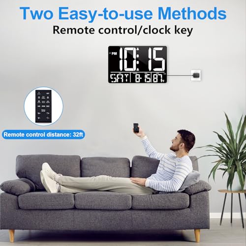 PERSUPER 13" Digital Wall Clock Large Display with Remote, Temp & Timer - style: White