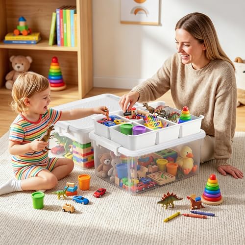 Citylife 17QT 2-Pack Toy Organizer Craft Storage Buildable Lid Movable Tray - size: 2 Packs-17 QT