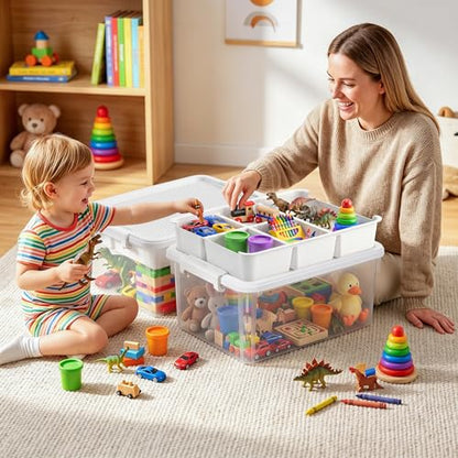 Citylife 17QT 2-Pack Toy Organizer Craft Storage Buildable Lid Movable Tray - size: 2 Packs-17 QT
