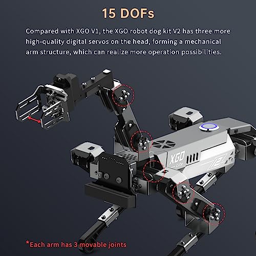 ELECFREAKS microbit Robotic Dog Xgo V2 Kit, 15 Movable Joint DIY Programmable Full Metal Bionic Robot Kit, STEM Educational Project for Open Source Hardware(Without Micro:bit)