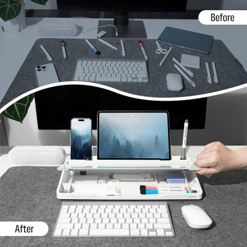 loukin Glass Desktop Whiteboard, 15.3" x 5.6" Dry Erase Desk Board, White - color: White