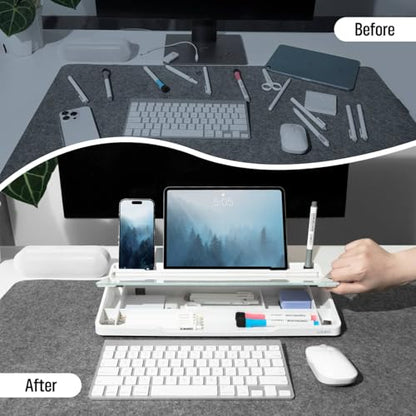 loukin Glass Desktop Whiteboard, 15.3" x 5.6" Dry Erase Desk Board, White - color: White