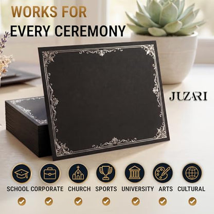 10 Pack Double Sided Certificate Holders 8.5x11 Black - Heavyweight 300gsm Cardstock Diploma Holder - Dual Certificate Folder Letter Size Graduation Award Certificate with Silver Foil Diploma Cover - color: Black-Silver, size: 10 Pack
