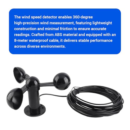 Bordstract Wind Speed Detector, Accuracy Three Cups Waterproof Cable Wind Measurement Anemometer Sensor Replacement for Outdoor Use 0‑3.8v