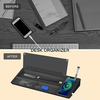 SELEAD Desktop Glass Whiteboard with Wireless Charger and Storage, Black - color: Black, size: 16"x7"