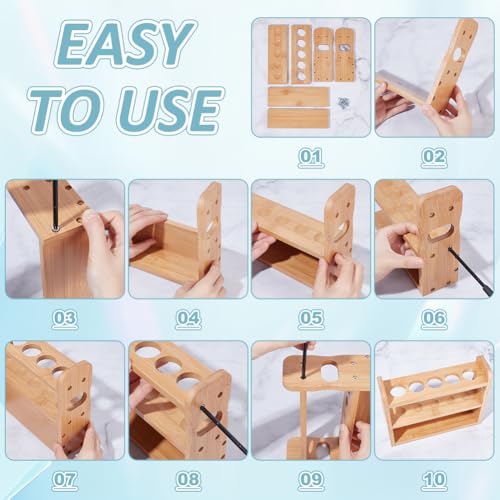 UNICRAFTALE Bamboo Test Tube Rack 3 Tier Wooden Lab Rack Multi-Use Cylinder Tube Display Racks Rectangle Lab Supplies Tubes Holder Hole 34.5mm for Tests Tubes Chemistry Laboratory 9.4"x7.87"x2.75" - size: 24x7x20cm