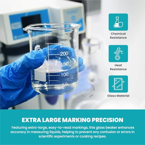 USA Lab Low Form Beakers with Extra Large Marking, 3.3 Borosilicate Glass Beaker for Chemistry Lab Test, Scientific Chemical Mixing, Multipurpose Liquid Measuring Beaker for Cocktail, Cooking, 1000 ML - size: 1L / 1000ml