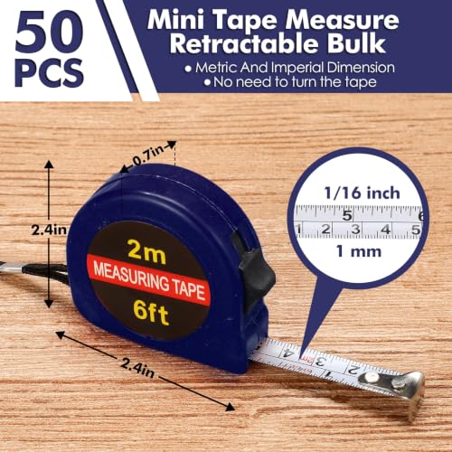 Copkim 50 Pcs Mini Tape Measure Keychain Bulk 6 Ft Retractable,Navy Blue - color: Navy Blue