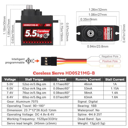 HobbyPark 9G Micro Servo Coreless Motor Metal Geared Mini Servos for RC Airplane, Glider, Robotics, Arduino Projects, RC Cars, 5.5kg High Torque Digital (4)