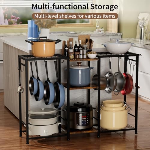 Pot Rack —Expandable Pot and Pan Organizer Rack, Freestanding Kitchen Pot and Pan Rack Storage Stand, Vertical Pan & Lid Hanging, Rustic Wood Top for Kitchen Storage & Organization