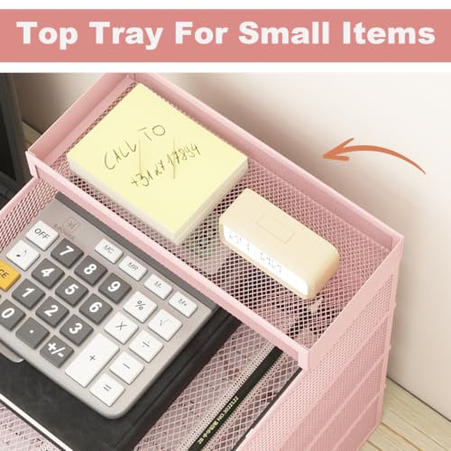 Natwind 4-Tier Stackable Metal Mesh Letter Paper Tray Organizer,Pink - color: Pink, size: 4 tier