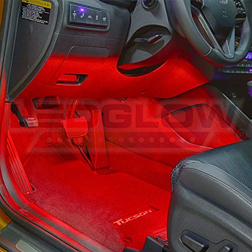 LEDGlow 4pc Red LED Interior Footwell Lighting Kit w/Cigarette Adapter