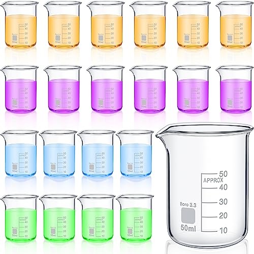 Tanlade 20 Pcs 50 ml Glass Beakers with Spout, Borosilicate Lab Beaker - size: 50 ml