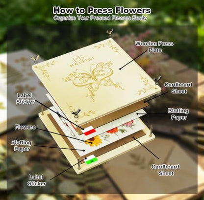 Wooden Flower Press Kit, 10 Layers 11" x 11" Large Size for Adult Teen - size: 11 inch 10-Layer Flower Press Kit