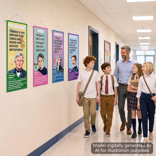 9 Pcs Famous Scientists Hanging Poster Educational Science Classroom Decor 41x16in Celebrity Inspirational Banner Decorations Motivational Wall Art for Back to School Classroom Library Office
