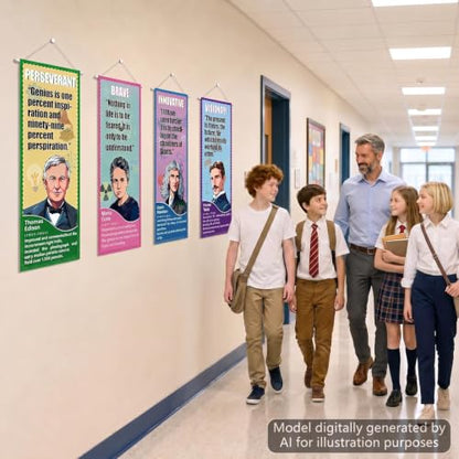 9 Pcs Famous Scientists Hanging Poster Educational Science Classroom Decor 41x16in Celebrity Inspirational Banner Decorations Motivational Wall Art for Back to School Classroom Library Office