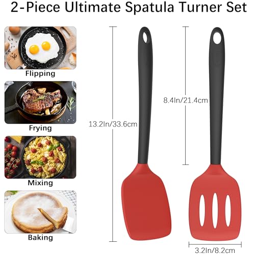 Coukre 2 Pack Silicone Spatula Set,High Heat Resistant, BPA-Free - color: RedBlack