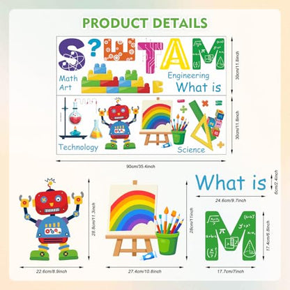 LHIUEM Large STEAM Wall Decal Colorful Steam Bulletin Board Wall Stickers - color: Steam