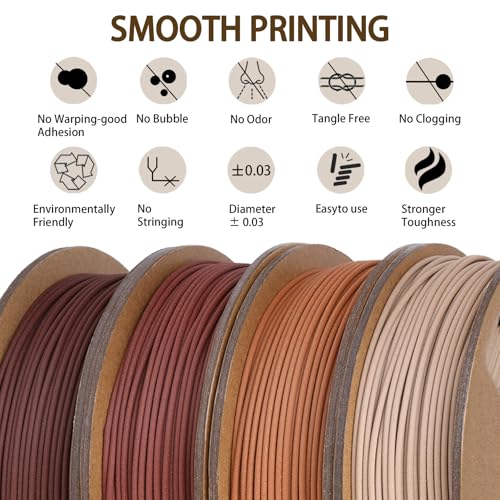 30% Real Wood Fiber 3D Printer Filament Bundle, 3 D PLA Printing Print Filament 1.75 mm, +/-0.03mm & 2.2 lbs, Walnut, Oak, Cherry, Teak, 250g X 4 Pack - color: 4 Wood