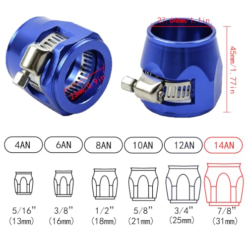 Aluminum Hose End Finisher Clamp, Universal Fit, Red Chrome Finish, 4pcs Set for Stainless Steel and Rubber Hoses, Model (Blue, 14AN) - color: Blue, size: 14AN