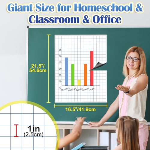 Aizweb Giant Magnetic Graph Paper,Dry Erase Grid Graphing for Classroom Whiteboard Accessories,Chart Paper Teacher Must Have Homeschool Teaching Supplies,Teacher Essential,21.5" x 16.5" - style: Graph