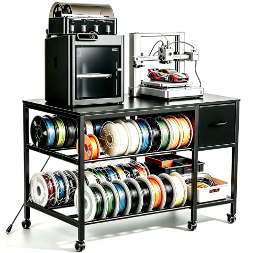 3D Printer Stand with Fliament Storage, Heavy Duty 3D Printer Table (Black) - color: Black, size: 2Tier