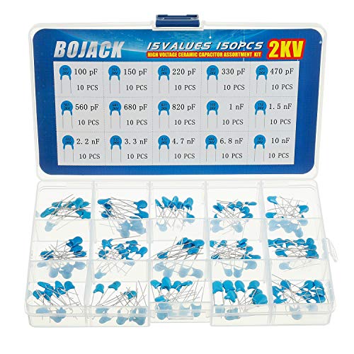BOJACK 15 Values 150 Pcs 2KV / 100 pF to 10 nF High Voltage DIP Ceramic Capacitor Assortment Kit - size: 2 KV