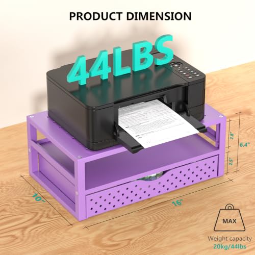 WALI Desk Organizer with Drawer，Computer Monitor Stand with Storage, Desk Organizers and Accessories for Computer, Printer, Laptop Riser for Home Office Supplies, (PTT005-V), 1 Pack, Purple - color: Purple, size: 2-Tier