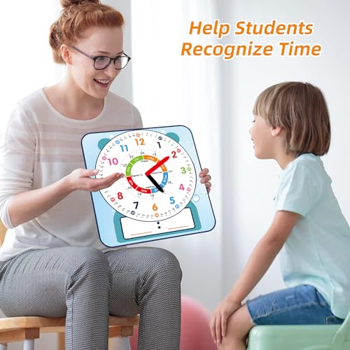 ANCOMEDO 2 Pack Magnetic Writable Dry Erase Teaching Clock, Large 12" Teaching Demonstration Clock for Kids Learning Time with Cute Style for Home School Classroom Supplies(12" x 11") - style: Cute-2pack