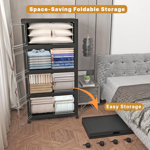 UAMFURI Stackable Storage Bins, 1440QT Collapsible Drawers with 2 Lids - color: Dark-175QT, size: 8Pack with 2 top lids