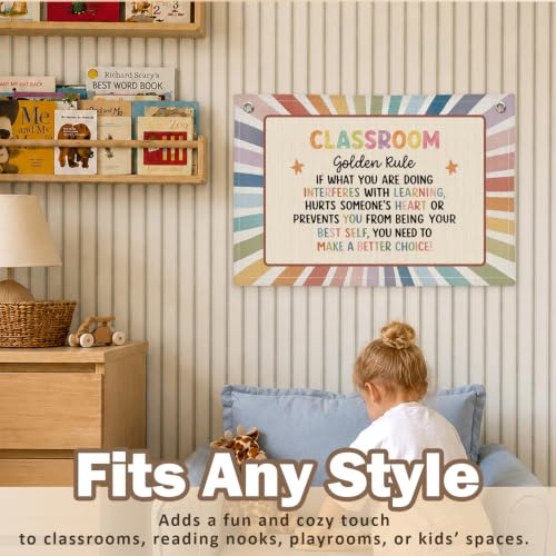Rainbow Classroom Golden Rule Decor Canvas Wall Hanging Banner - color: 02-Classroom Golden Rule - Retro Rainbow