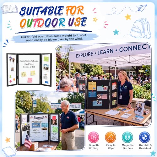 36 x 24 Trifold 3-Panel Display Board with Black Felt Board and Storage Bag - color: White-black, size: 36 x 24inch