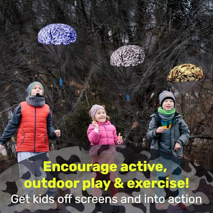 NUTTY TOYS Army Parachute Toys for Kids - Tangle Free Outdoor Flying Parachute Men, Best Small Outside Toys for 4 5 6 7 8 9 10 11 12 Year Old, Top Christmas Stocking Stuffers Idea 2026 Unique Boy Gift - color: Arctic Camo