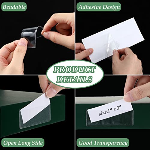 Meanplan 100 Pcs Label Holder Self Adhesive Clear Pocket Bulk 3x1 Inch