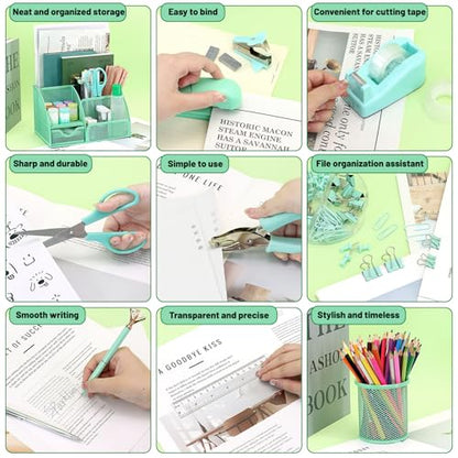 13-in-1 Office Desk Organizer Set for Back to School Supplies Accessories - color: Green