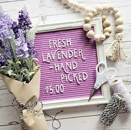 Purple Felt Letter Board Back to School Sign with Rustic Wood White Frame - Farmhouse Letter Board Sign with Stand - Baby Announcement 10x10 Felt Changeable Messages with 350 Set - color: Lilac, size: 10x10 inches