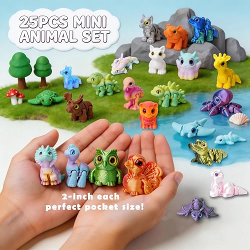 25Pcs 3D Printed Animals Articulated Fidget Toy - color: 25pcs Large Set-b